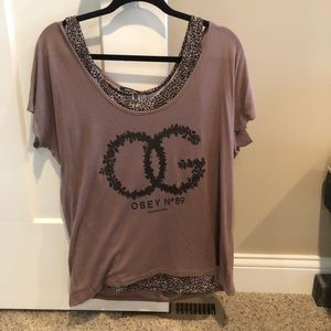 Obey off-the-shoulder shirt with BKE leopard tank
